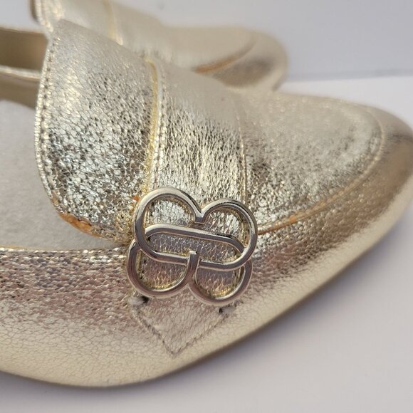 Bandolino Womens Gold Block Heel Loafers Size 10M With Metallic Finish & Logo Ac - Picture 3 of 9